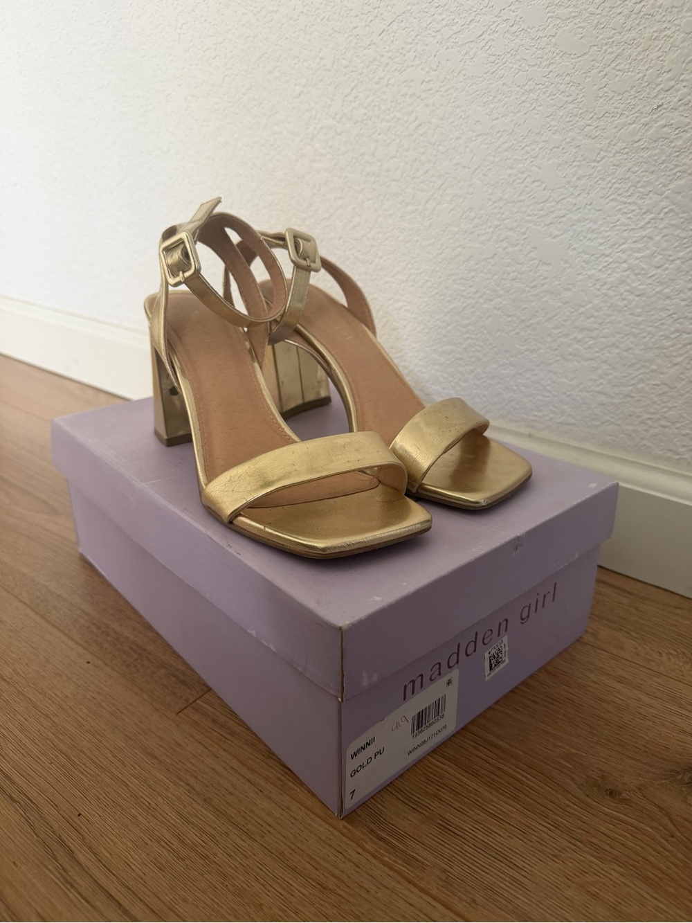 Madden Girl Metallic Gold Ankle-Strap Block Heels